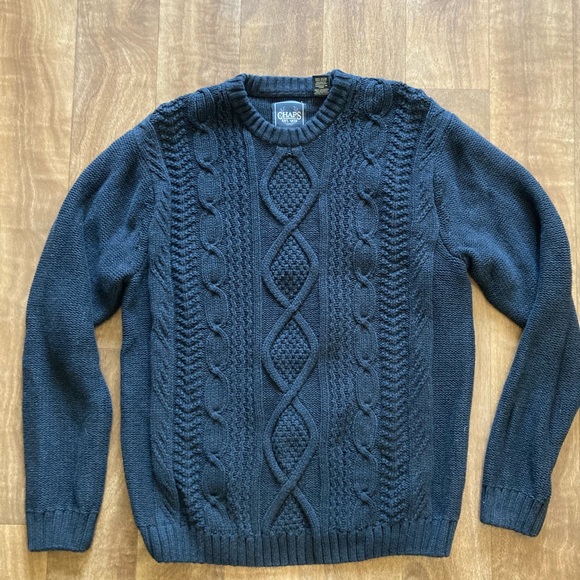 Chaps 100% Cotton Black Size Large Cable Knit Sweater - Picture 2 of 7